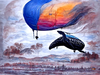 Hot air balloon carrying an enormous humpback whale painted in beautiful colors.png