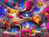 Surreal beautiful architecture of dreams with cosmic furnishings colorful and bold.gif