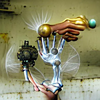 Complex mechanical hand holding an orb full of dreams.png