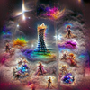 Surreal tower of dreams made of stardust.png